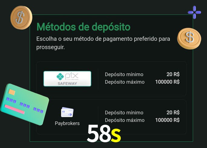 O cassino 58s oferece uma grande variedade de métodos de pagamento